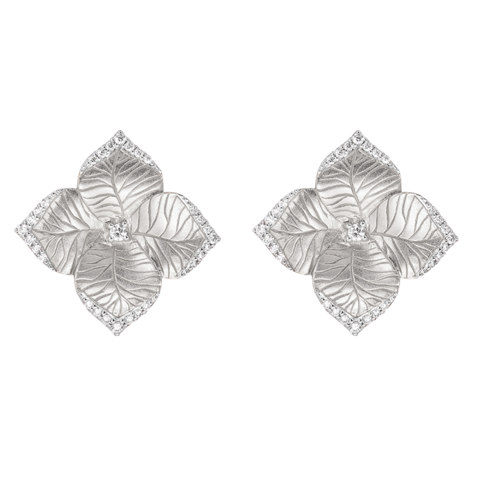 Oro Fiore Large Flower Earrings with Diamonds
