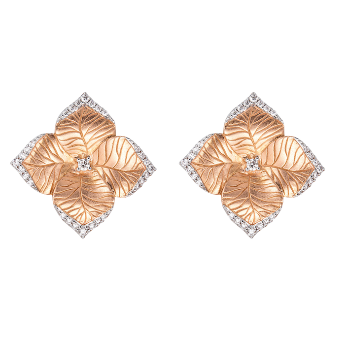 Oro Fiore Large Flower Earrings with Diamonds