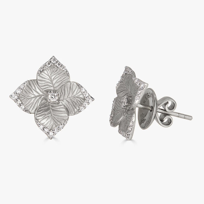 Oro Small Flower Earrings with Diamonds in 18K White Gold