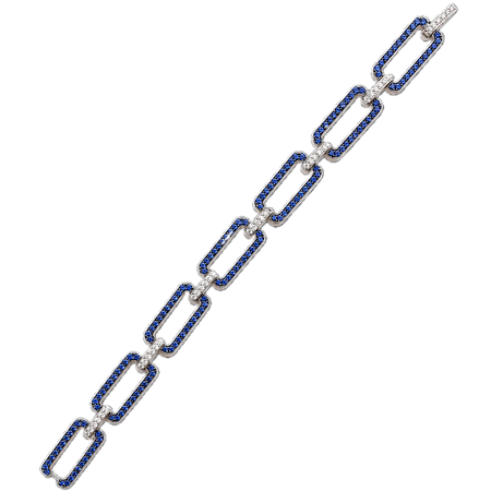 Approx. 4.90 carats Round Blue Sapphires
0.85 carats Round Diamonds

Bracelet set in 18K White Gold