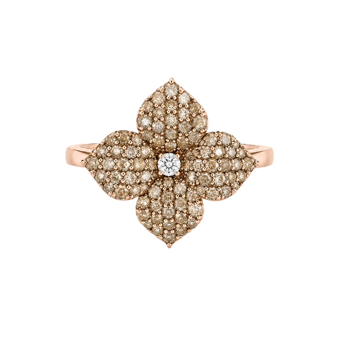 Approx. 0.72 carats Round Champagne Diamonds

0.03 carats Round Diamonds
Set in 18K Rose Gold