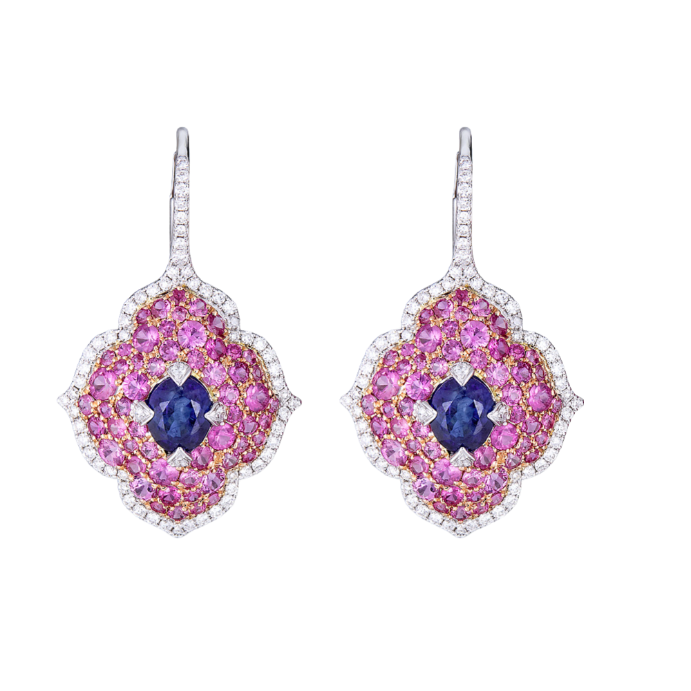 Pasha on Wire Earrings in Blue and Pink Sapphire with Diamond ...