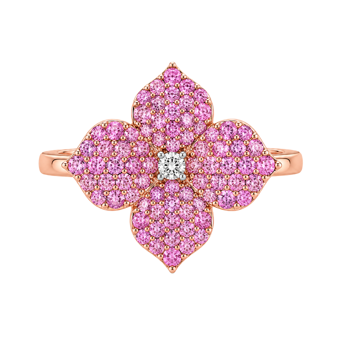 Approx. 0.93 carats Round Pink Sapphires

0.03 carats Round Diamonds
Set in 18K Rose Gold