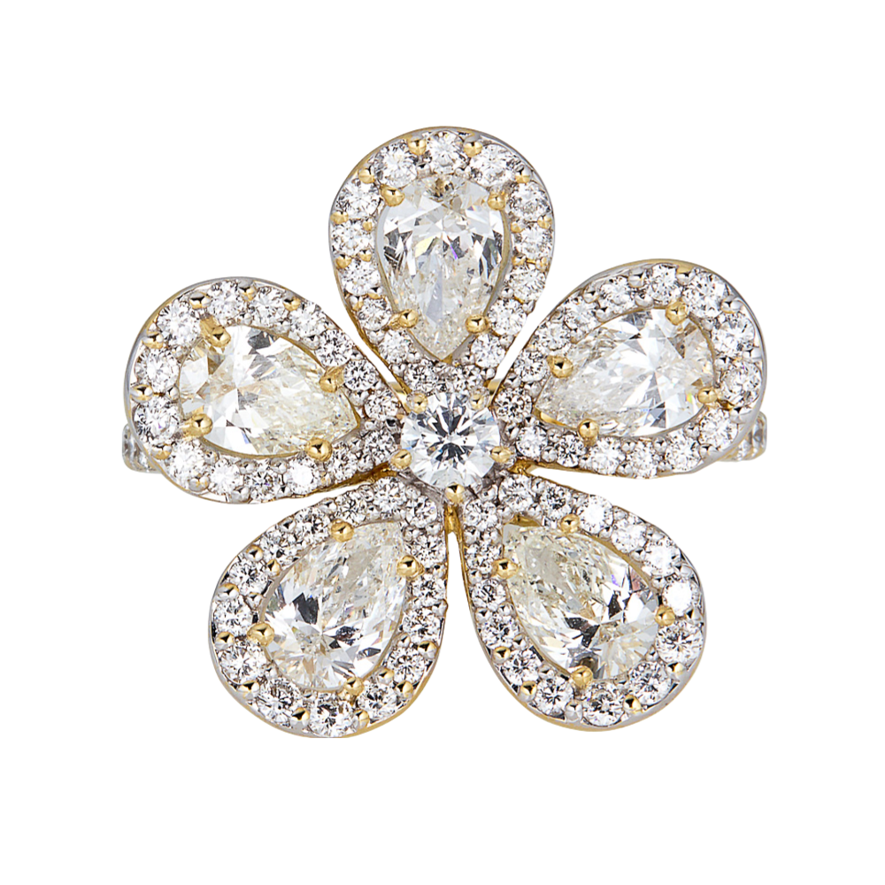 Classic Flower Ring in White Diamonds set Piranesi Precious Jewels