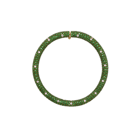 Approx. 10.21 carats Round Green Tsavorites
0.79 carats Round Diamonds
Set in 18K Yellow Gold
7.25 in
