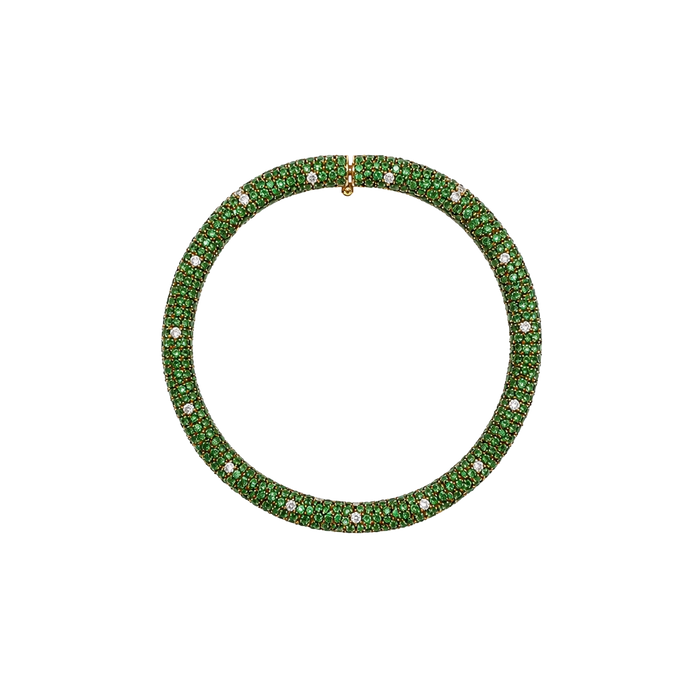 Approx. 10.21 carats Round Green Tsavorites
0.79 carats Round Diamonds
Set in 18K Yellow Gold
7.25 in