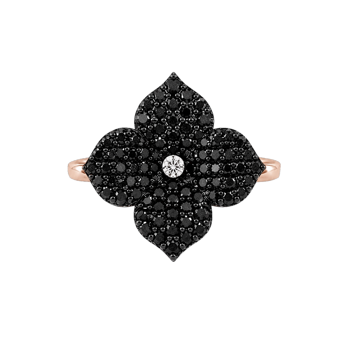 Approx. 0.75 carats Round Black Diamonds

0.03 carats Round Diamonds
Set in 18K Rose Gold