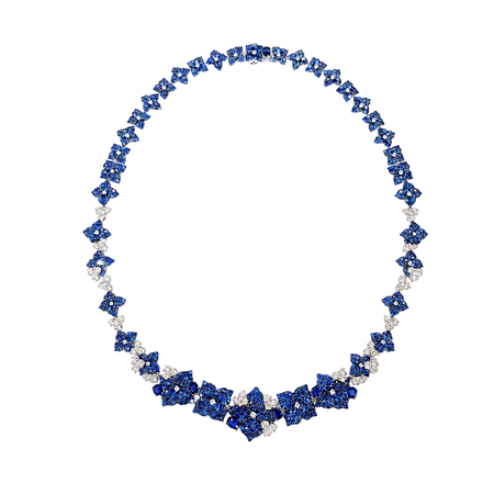 Approx. 15.51 carats Round and Oval Blue Sapphires
1.98 carats Round Diamonds
Set in 18K White and Blackened Gold