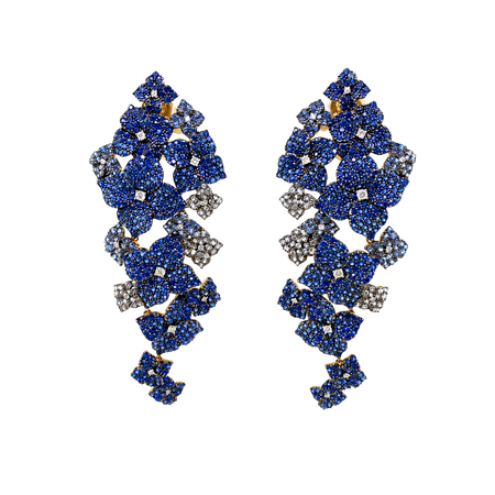 Approx. 16.80 carats Round and Oval Blue Sapphires
0.50 carats Round Diamonds
Set in 18K Yellow, White, and Blackened Gold