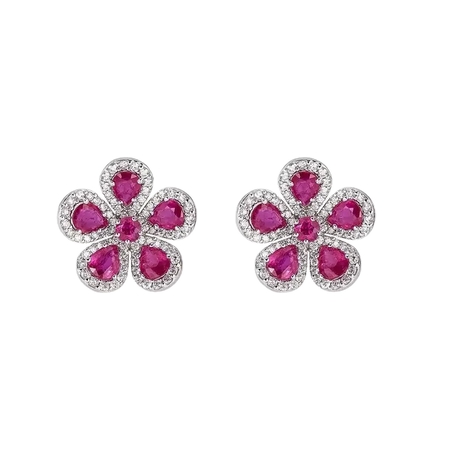 Round Ruby
1.04 carats Round White Diamond&nbsp;
Earring set in 18K White Gold with posts only
Earring Measures: 18mm x 18mm
Mouse-tail Mechanism for Drops (sold separately)
