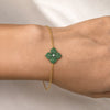 0.95 carats Round Green Tsavorite Garnet
0.04&nbsp;carats center Round White Diamond
Bracelet&nbsp;Set in 18K Yellow and Black Gold
Flower Motif: 12mm X 12mm
Bracelet Length 6.5&nbsp;Inches