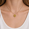 Approx. 1.70 carats Round Yellow Sapphires
Diamond Center
Pendant Set in 18K Yellow Gold
Color Stone Chain Included
Pendant Measures: 12mm X 12mm
Necklace Measures: 17 inches