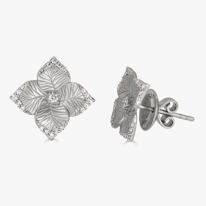 Oro Small Flower Earrings with Diamonds in 18K White Gold