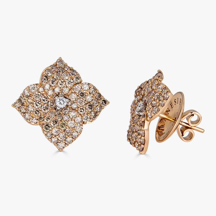 Mosaique Small Flower Earrings in Champagne Diamond