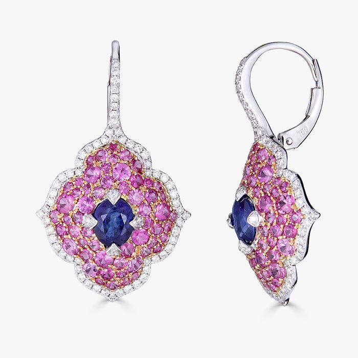 Pacha on Wire Earrings in Blue and Pink Sapphire