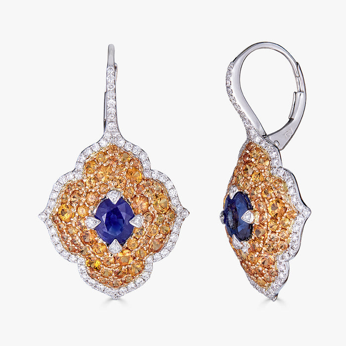 Pacha on Wire Earrings in Blue and Orange Sapphire