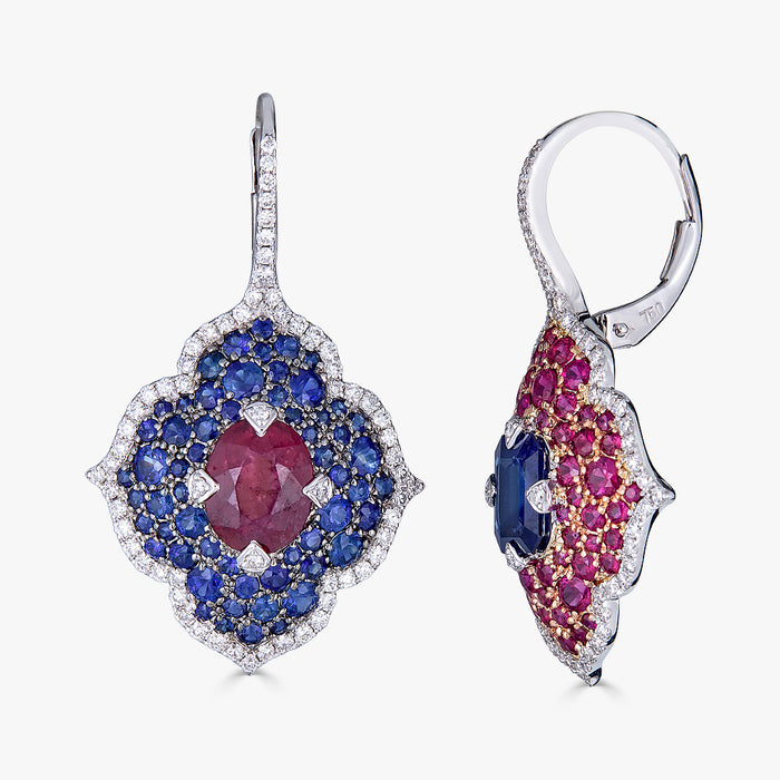 Pacha on Wire Earrings in Ruby and Blue Sapphire
