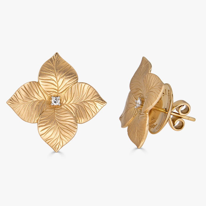 Oro Large Flower Earrings in 18K Yellow Gold