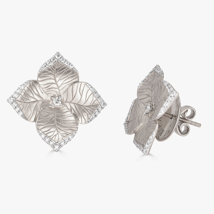 Oro Large Flower Earrings with Diamonds in 18K White Gold
