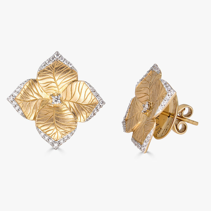 Oro Large Flower Earrings with Diamonds in 18K Yellow Gold