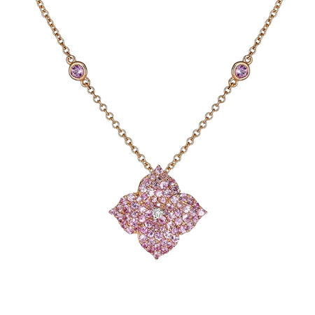 Mosaic Pink Sapphire and Diamond Flower Pendant in 14k Rose Gold (22 in)