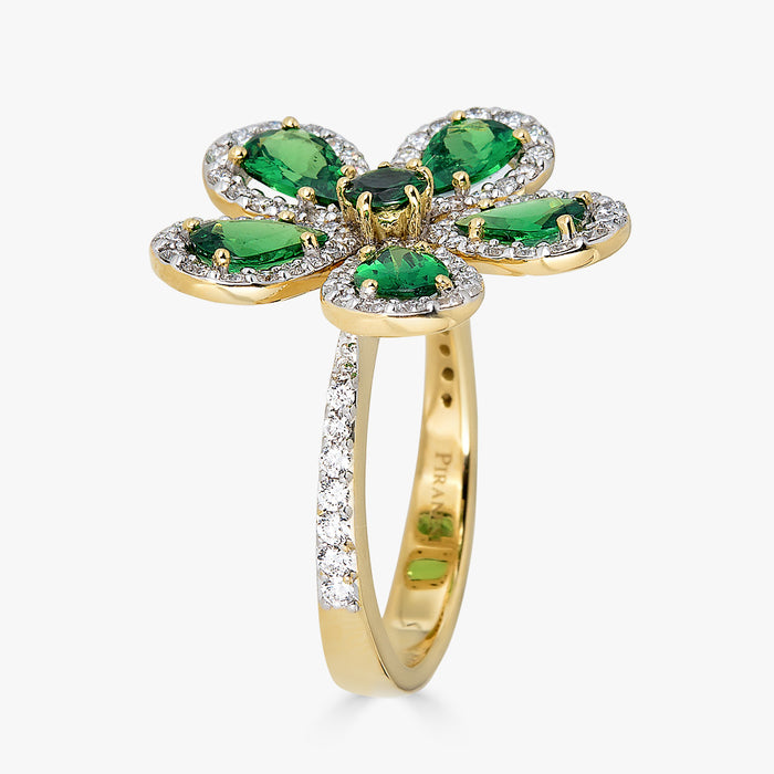 Classic Flower Ring in Green Tsavorite Garnet