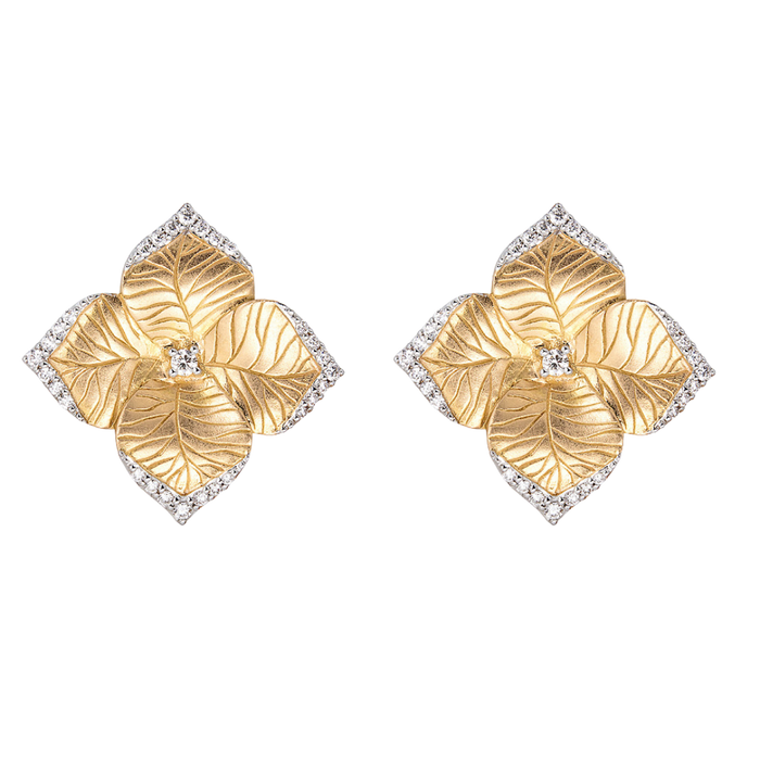 Oro Large Flower Earrings with Diamonds